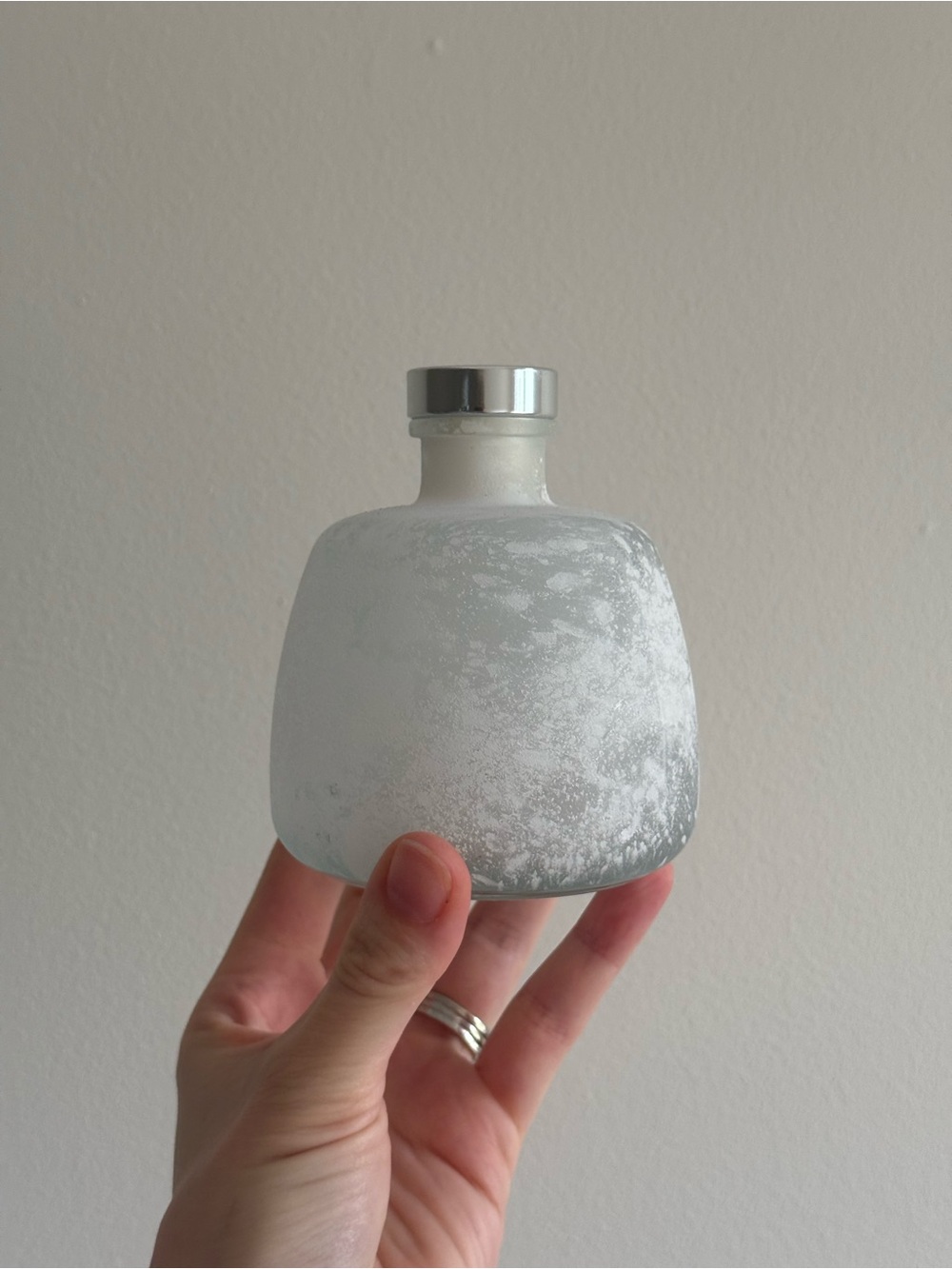 White Frosted Glass Bottle Vase with Silver Cap